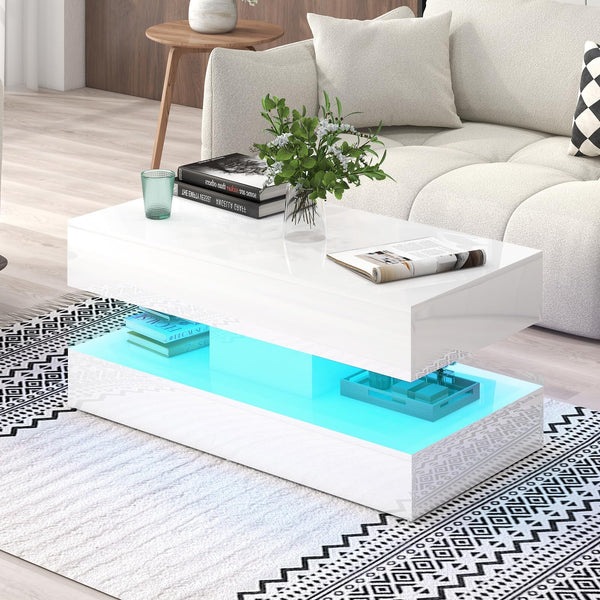 Modern High Gloss LED Coffee Table with Storage & Sliding Drawers