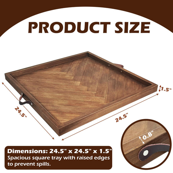 Large Wooden Ottoman Tray with Handles