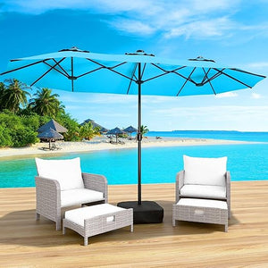 Large Rectangular Patio Umbrella with Base & LED Lights