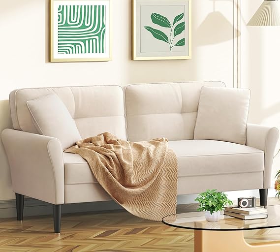 69" Velvet Loveseat Sofa with 2 Pillows | 700lb Capacity | Tool-Free Setup