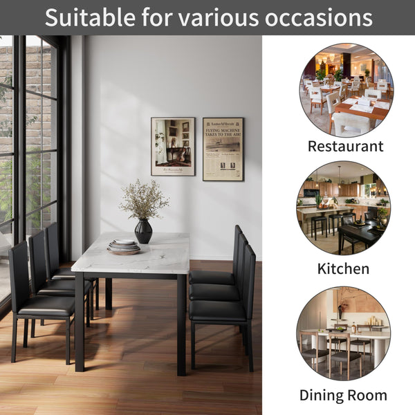 5-Piece Dining Table Set with Faux Marble Top & Metal Frame