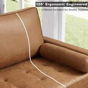 Mid-Century Modern Faux Leather Loveseat Sofa – 2-Seater, Brown