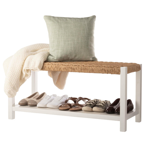 40-Inch Wood Storage Bench with Woven Rope Seat