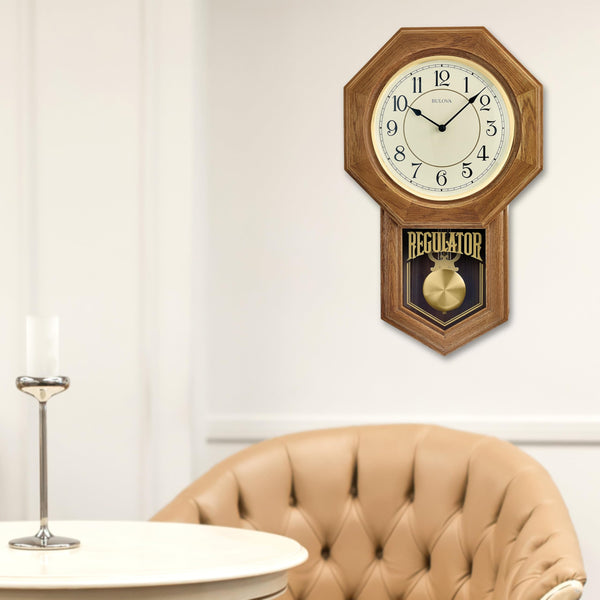Pendulum Mantel Clock with Chime | Golden Oak Finish | Quartz Movement
