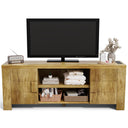 70-Inch Farmhouse TV Stand with Power Outlets & Storage Cabinets