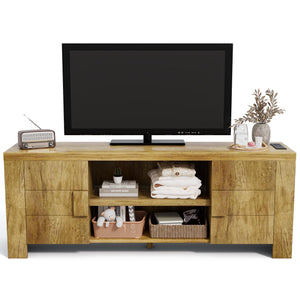 70-Inch Farmhouse TV Stand with Power Outlets & Storage Cabinets
