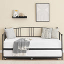 GarveeHome Daybed with Trundle, Sturdy Metal Day Bed with Steel Slat Support, Trundle Bed Twin with Arched Headboard, SofaBed for Living Room, Bedroom and Guest Room, Black