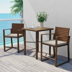 3-Piece Outdoor Counter Height Bar Set with Wicker & Umbrella Hole