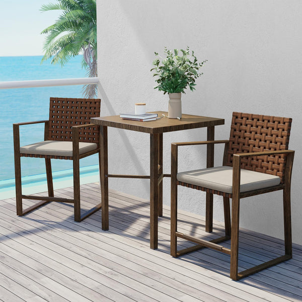 3-Piece Outdoor Counter Height Bar Set with Wicker & Umbrella Hole
