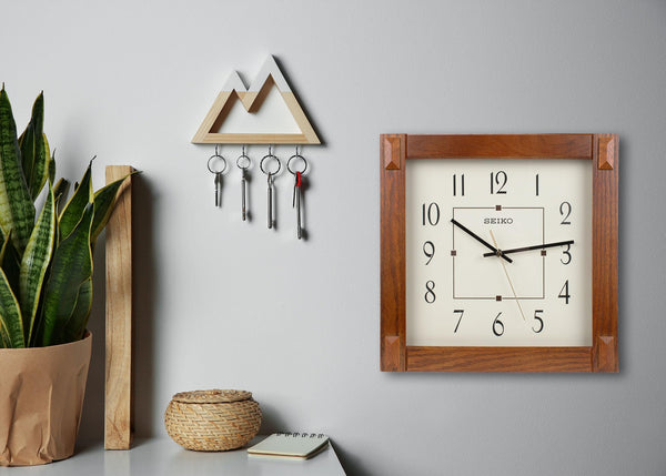 Brown Square Wood Wall Clock with Quartz Movement