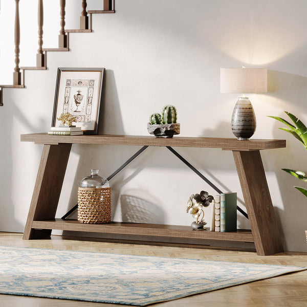 70.9" Industrial Sofa Console Table with 2-Tier Storage