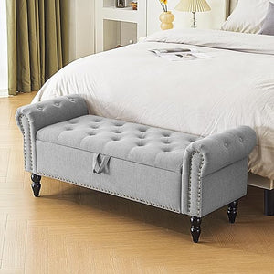 Upholstered Storage Bedroom Bench – Queen Size End of Bed Ottoman