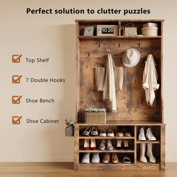 Entryway Hall Tree with Bench & Storage