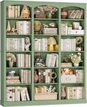 6-Tier Triple Wide Bookcase with Arched Design, 18 Open Shelves