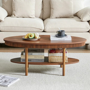 Oval Coffee Table with 2-Tier Storage Shelf
