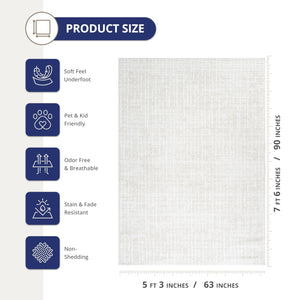 Beige Geometric Grid Area Rug – Medium Pile, Pet & Kid Friendly