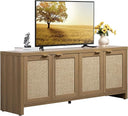 Boho TV Stand with 4 Rattan Cabinets – Farmhouse Entertainment Center, Fits TVs up to 65 Inch