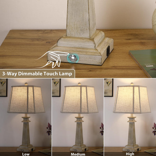 Farmhouse Touch Table Lamps Set of 2 with USB Charging Ports & Dimmable LED Bulbs