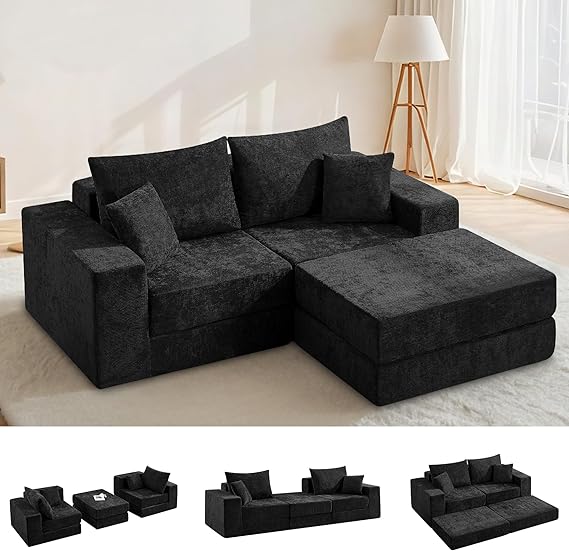 79" Modular Sectional Loveseat with Ottoman & Sleeper