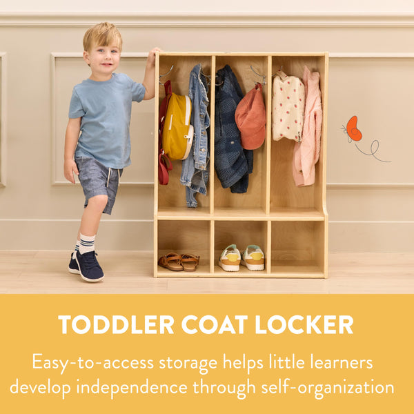 Kids Coat Locker with Bench – 3-Section Wooden Storage Organizer