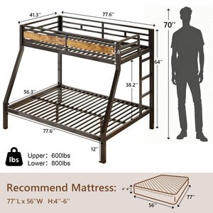 Twin Over Full Metal Bunk Bed with Safety Guardrail & Ladder
