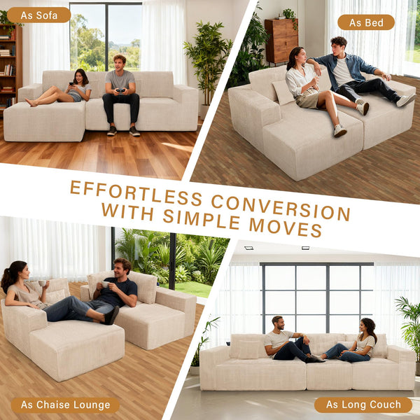 3-Piece Modular Cloud Sectional Sofa – Corduroy, No Assembly Required