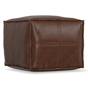 Square Pouf Ottoman – 18" x 18" x 14" | Vegan Leather | Distressed Dark Brown