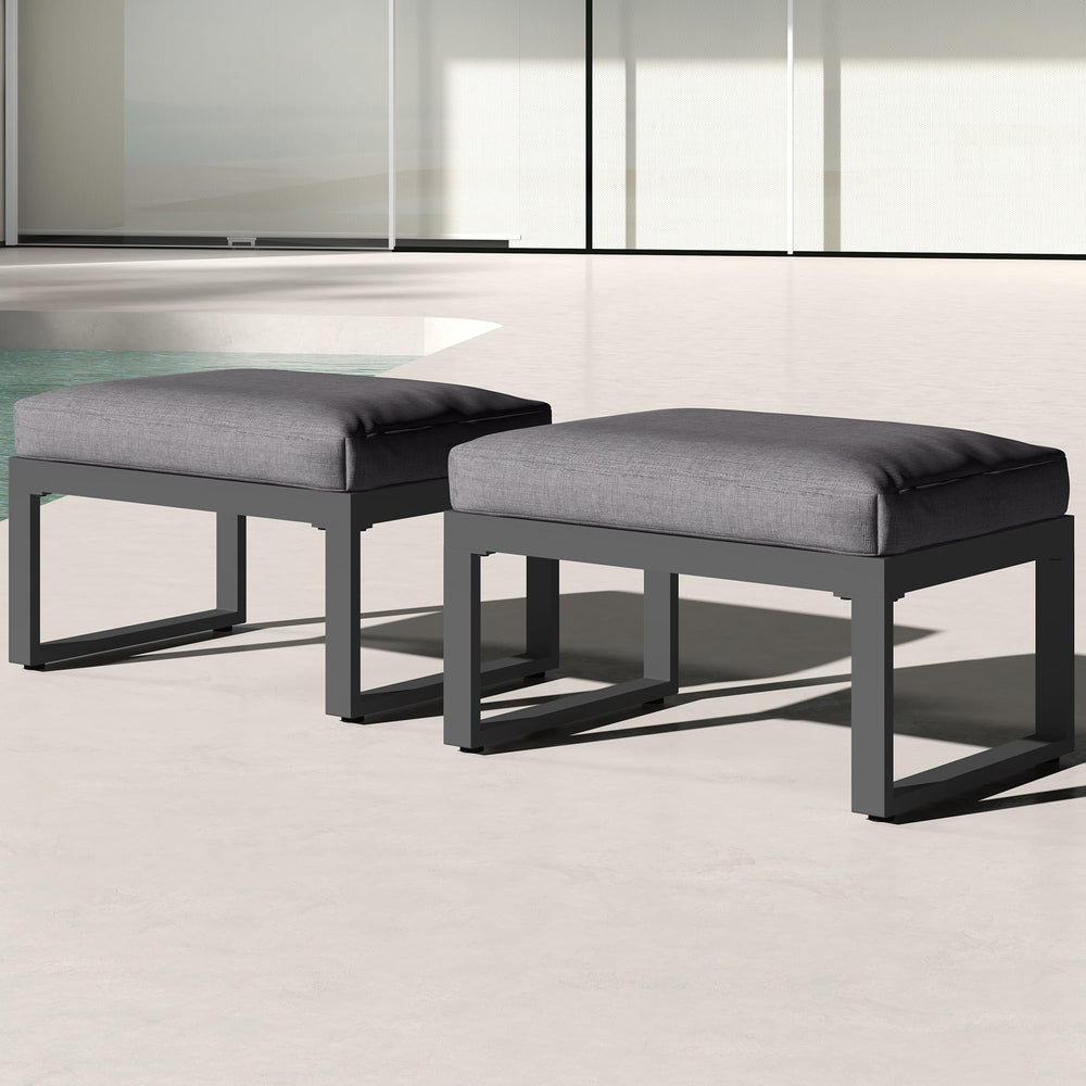 2-Piece Aluminum Outdoor Patio Ottoman Set - Grey