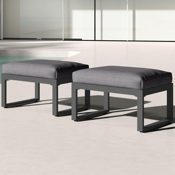 2-Piece Aluminum Outdoor Patio Ottoman Set - Grey