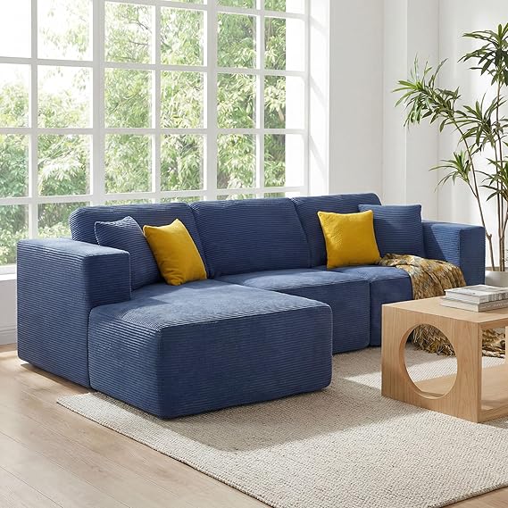 Modular L-Shape Sectional Sofa with Chaise | Deep Seat Corduroy