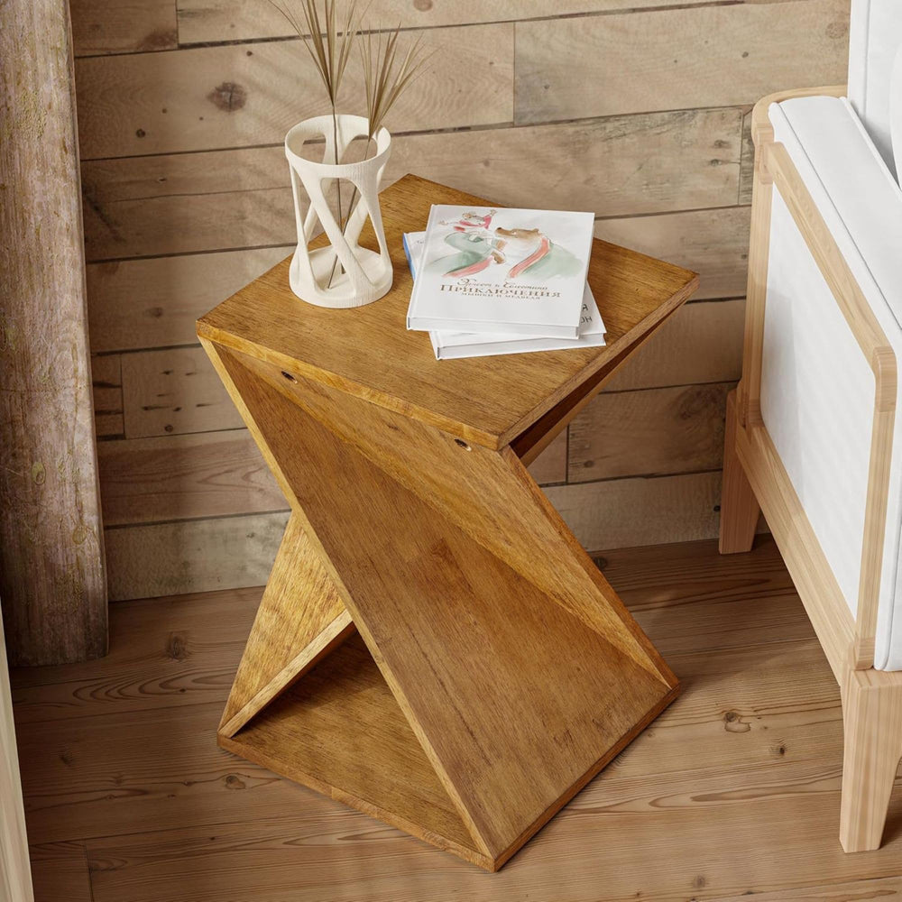 Twisted X Base Solid Wood End Table