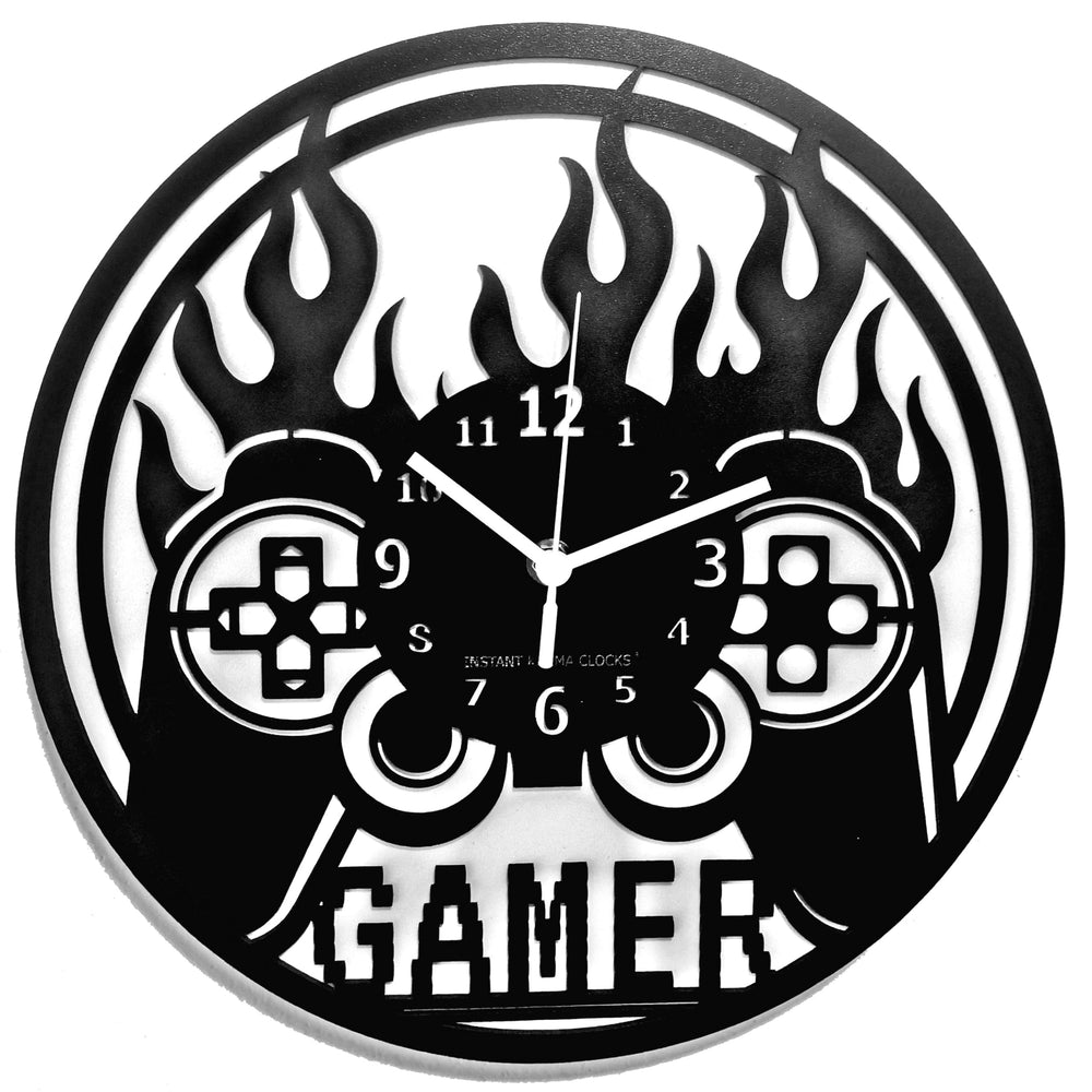 Gamer Joystick Controller Video Game Wall Clock 12 Inch Black Wood