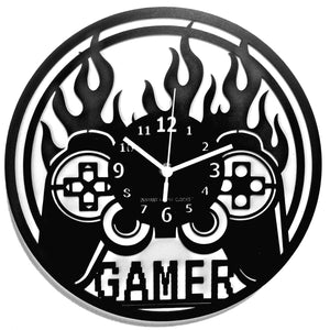 Gamer Joystick Controller Video Game Wall Clock 12 Inch Black Wood