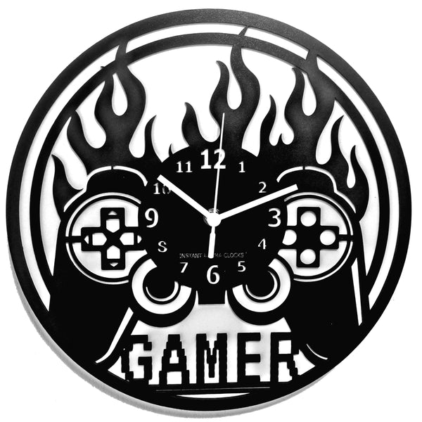 Gamer Joystick Controller Video Game Wall Clock 12 Inch Black Wood