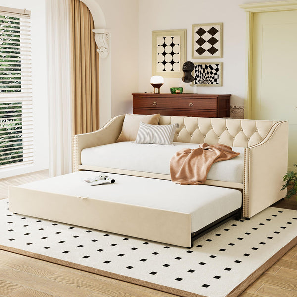 Twin Velvet Daybed with Pop-Up Trundle