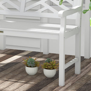 Outdoor Wood Patio Bench – 2-Person Slatted Poplar Seat with Armrests