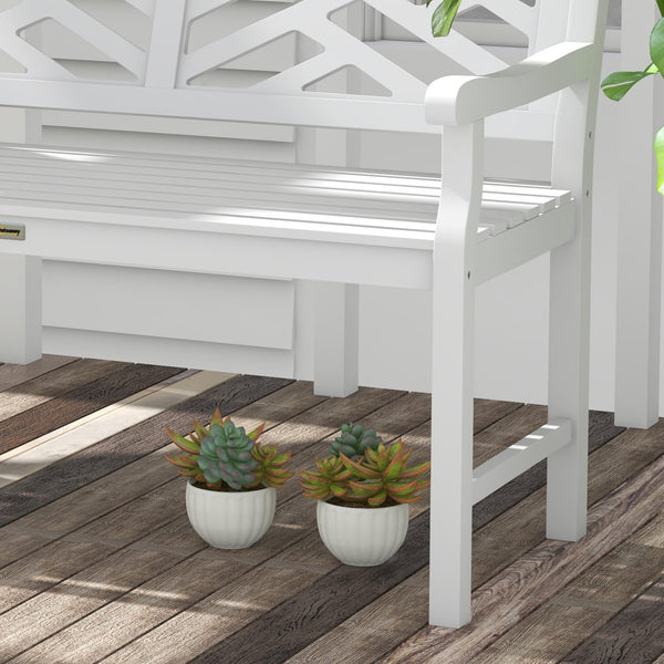 Outdoor Wood Patio Bench – 2-Person Slatted Poplar Seat with Armrests