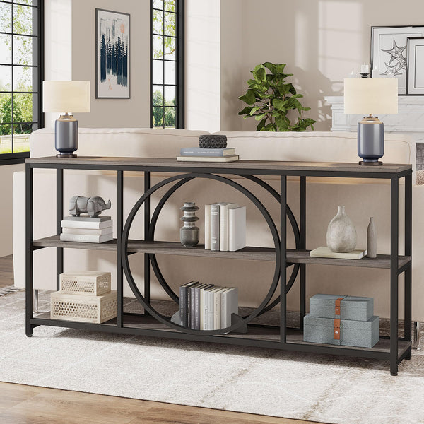 70.9" 3-Tier Console Table | Metal Frame & Wood Shelves