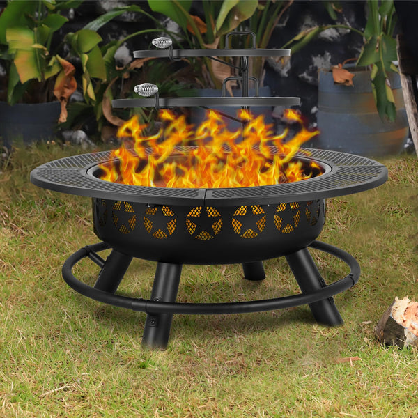 35 Inch Outdoor Wood Burning Fire Pit with Cooking Grate & Cover Lid