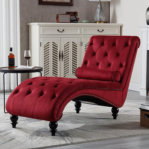 Velvet Chaise Lounge Indoor Chair with Pillow