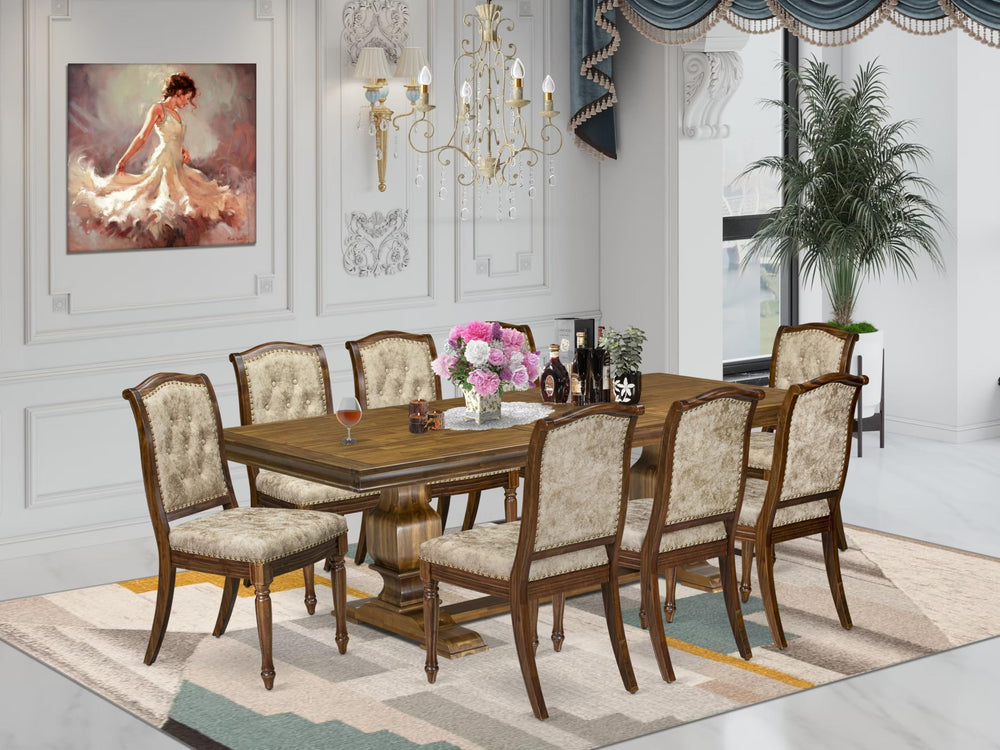 9-Piece Extendable Dining Table Set with 8 Upholstered Chairs