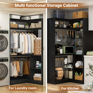 L-Shaped Corner Closet System with Shelves & Hanging Rods