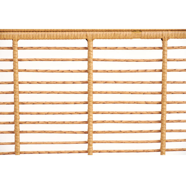 Boho Rattan Platform Bed Frame with Wingback Headboard