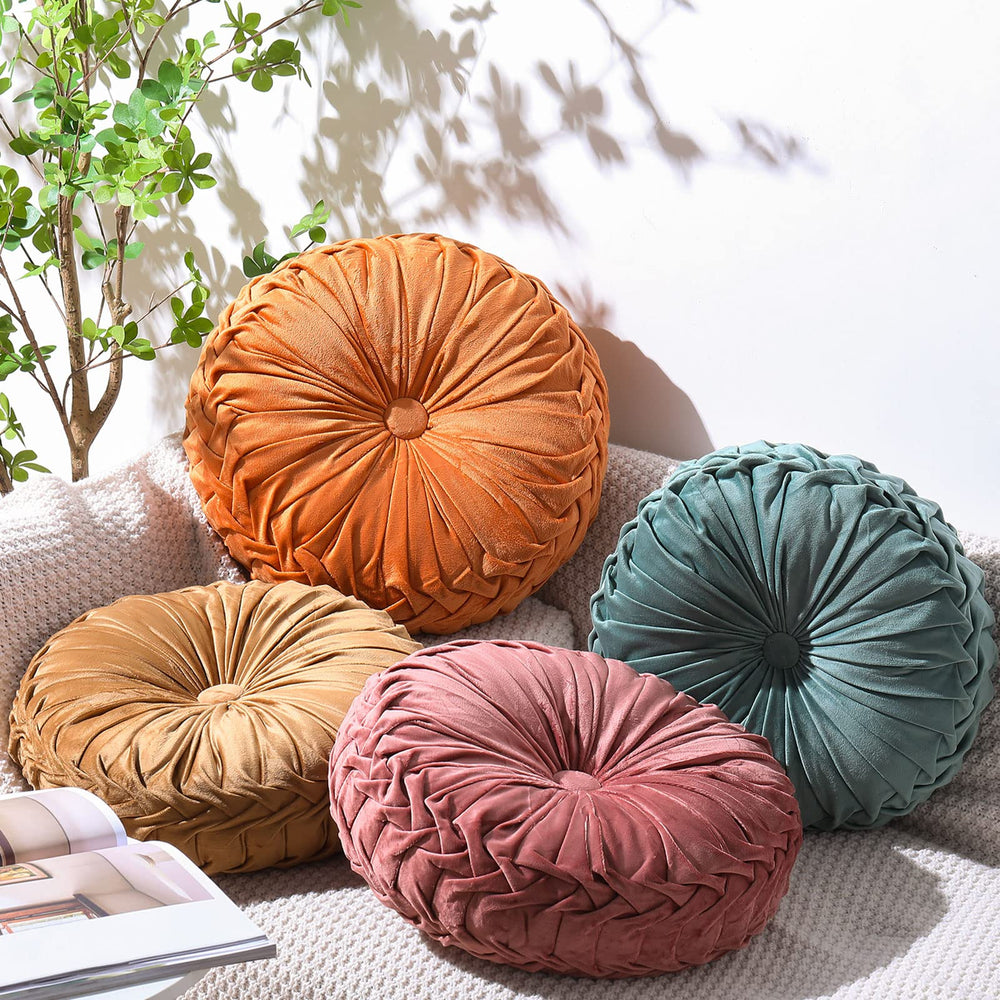 Round Velvet Pumpkin Throw Pillows Set of 4