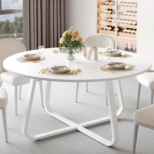 Round Dining Table, Wood Top & Metal Base, Seats 4–6