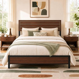 King & Queen Platform Bed Frame with Headboard