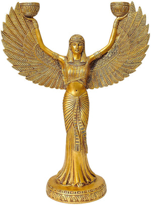 Brass Egyptian Goddess Isis Statue with Candle Holder