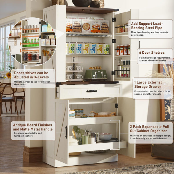 71" Tall Farmhouse Kitchen Pantry Cabinet