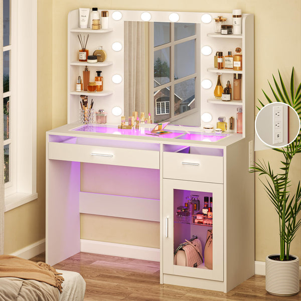 Vanity Desk with Mirror, Lights & RGB Drawers