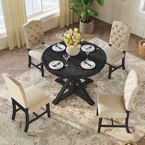 5-Piece Extendable Oval Dining Table Set with 4 Upholstered Chairs